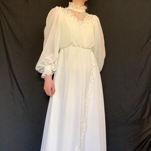 Vintage puff sleeve wedding dress with button up neck fairy \